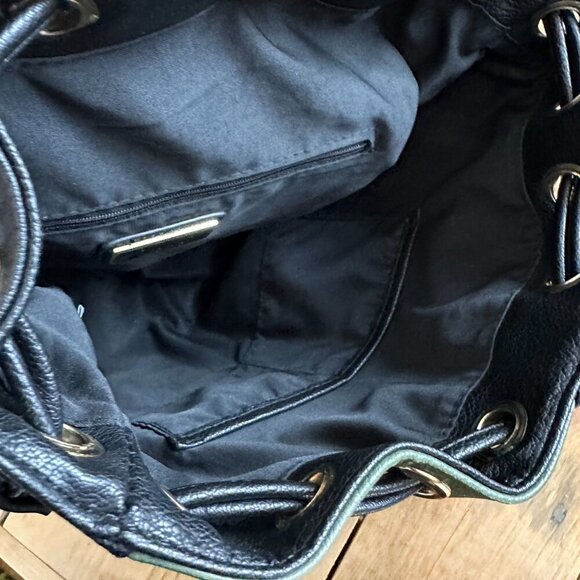 Lionel Los Angeles Backpack Tassels Vegan Leather Black‎ Green Cream NEW - Picture 6 of 11